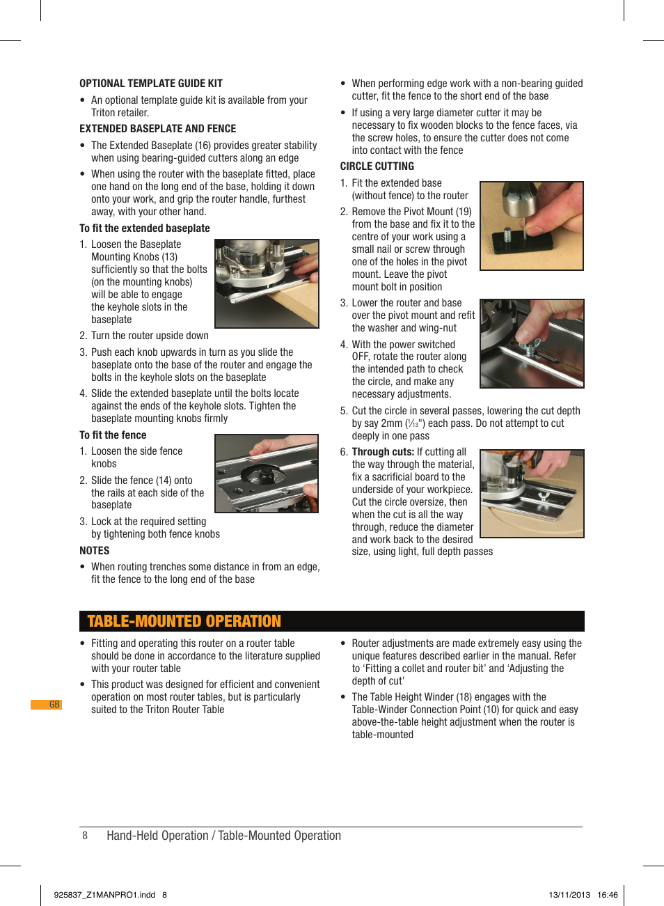 Table-mounted operation | Triton JOF 001 User Manual | Page 8 / 64