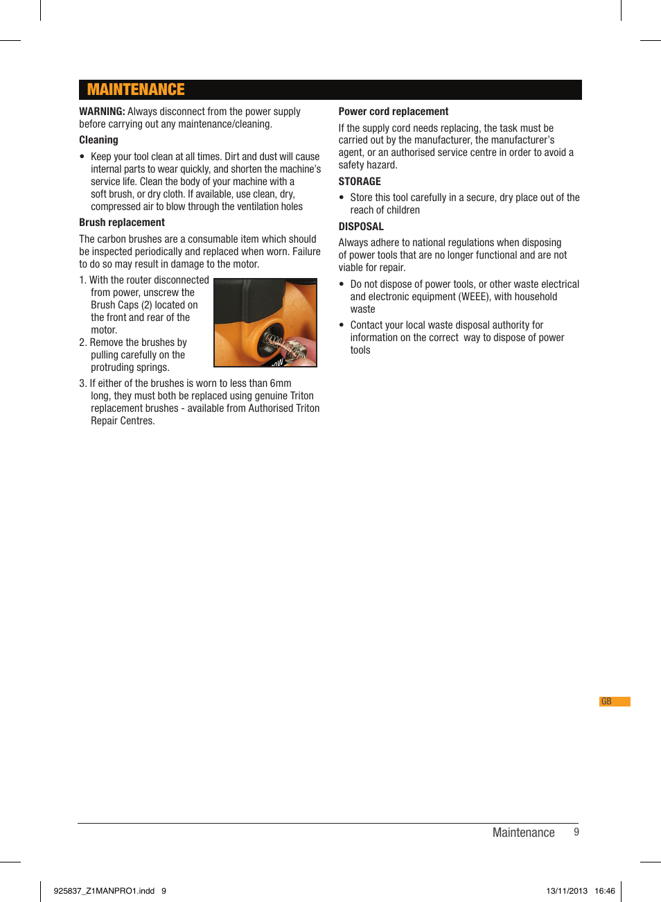 Maintenance | Triton JOF 001 User Manual | Page 9 / 64
