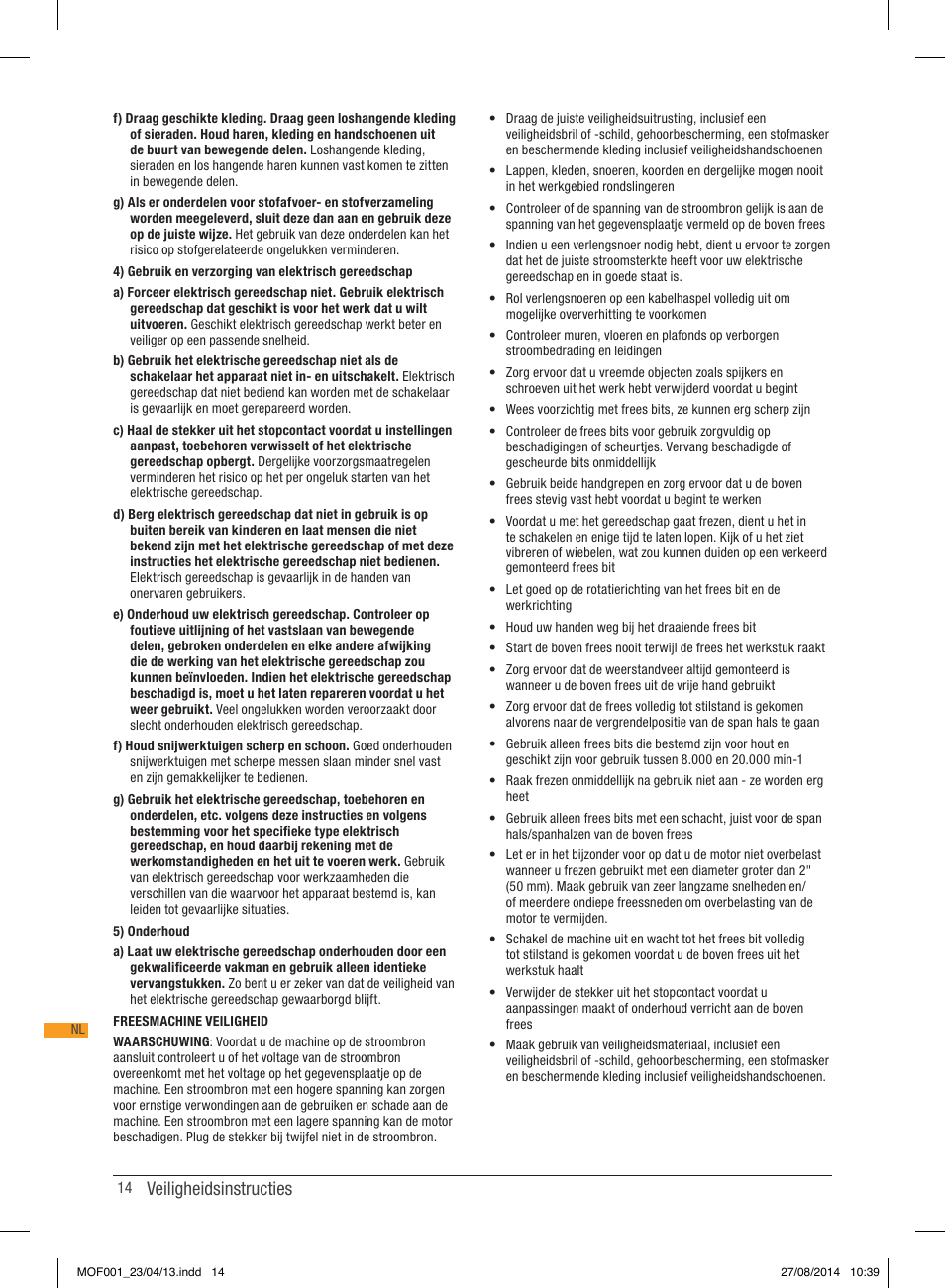 Veiligheidsinstructies | Triton MOF 001 User Manual | Page 14 / 62