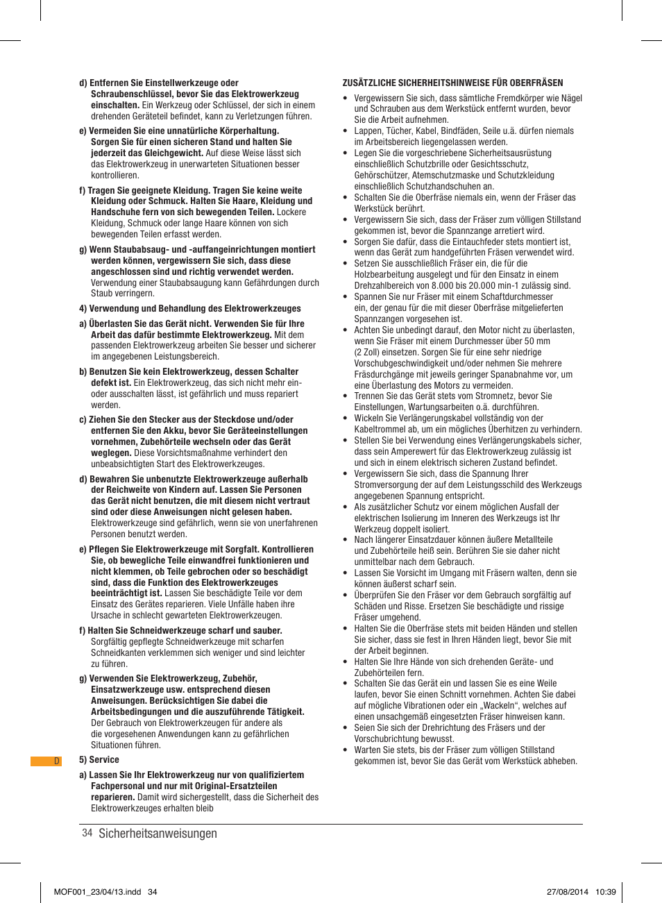 Sicherheitsanweisungen | Triton MOF 001 User Manual | Page 34 / 62