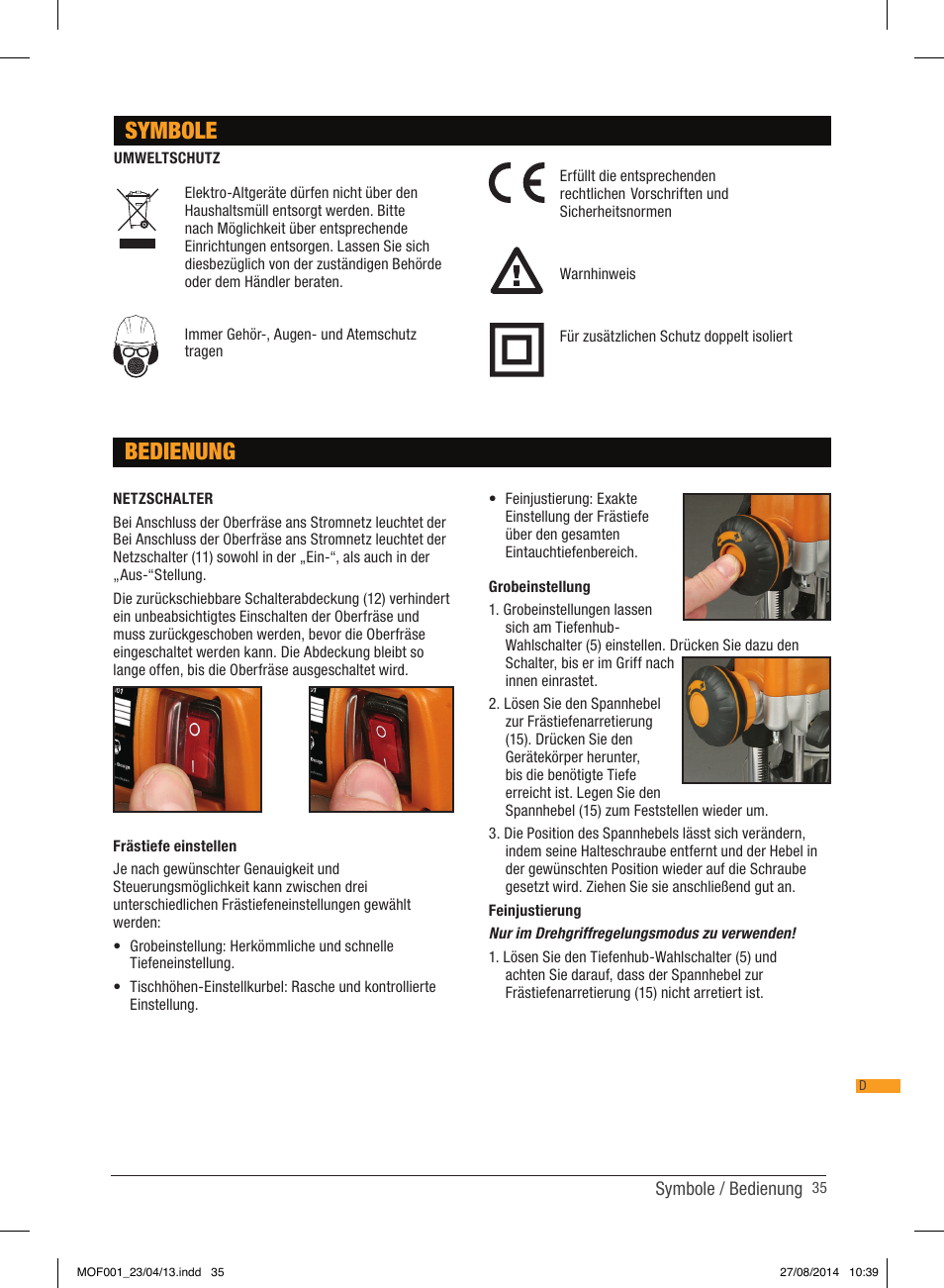 Symbole, Bedienung | Triton MOF 001 User Manual | Page 35 / 62