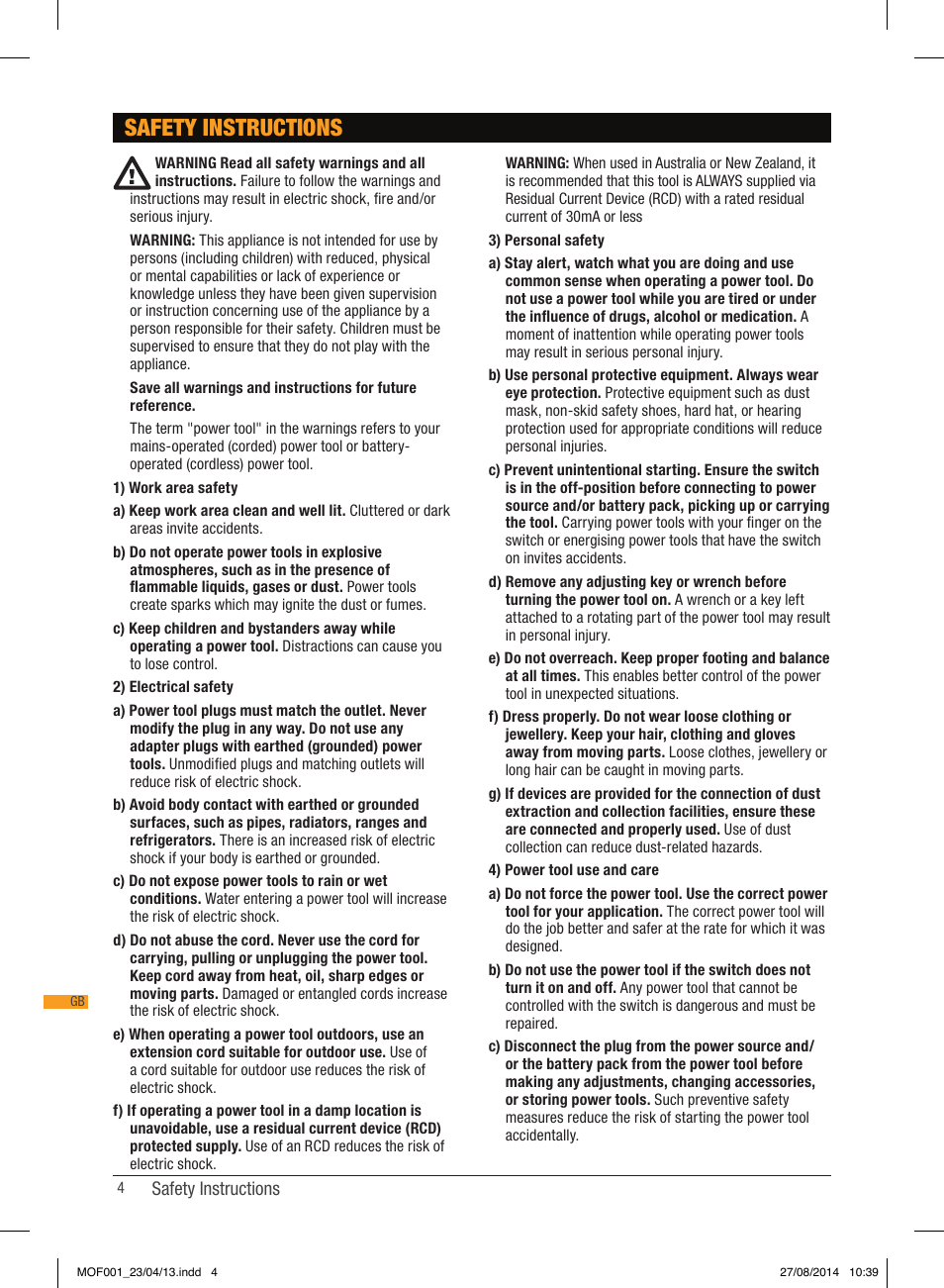 Safety instructions | Triton MOF 001 User Manual | Page 4 / 62