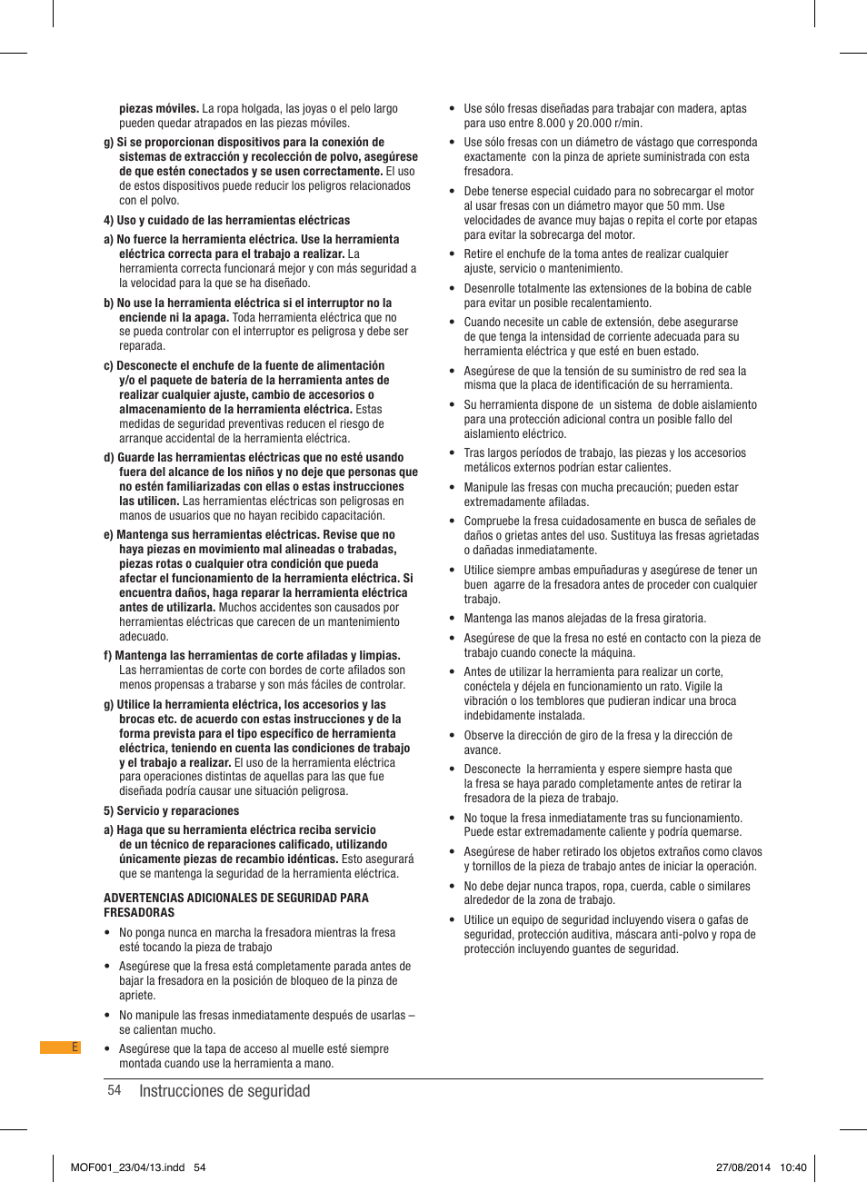 Instrucciones de seguridad | Triton MOF 001 User Manual | Page 54 / 62