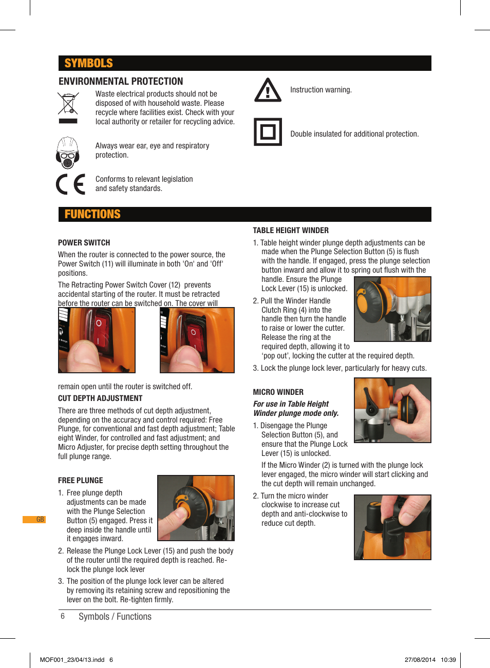 Symbols, Functions, Environmental protection | Triton MOF 001 User Manual | Page 6 / 62