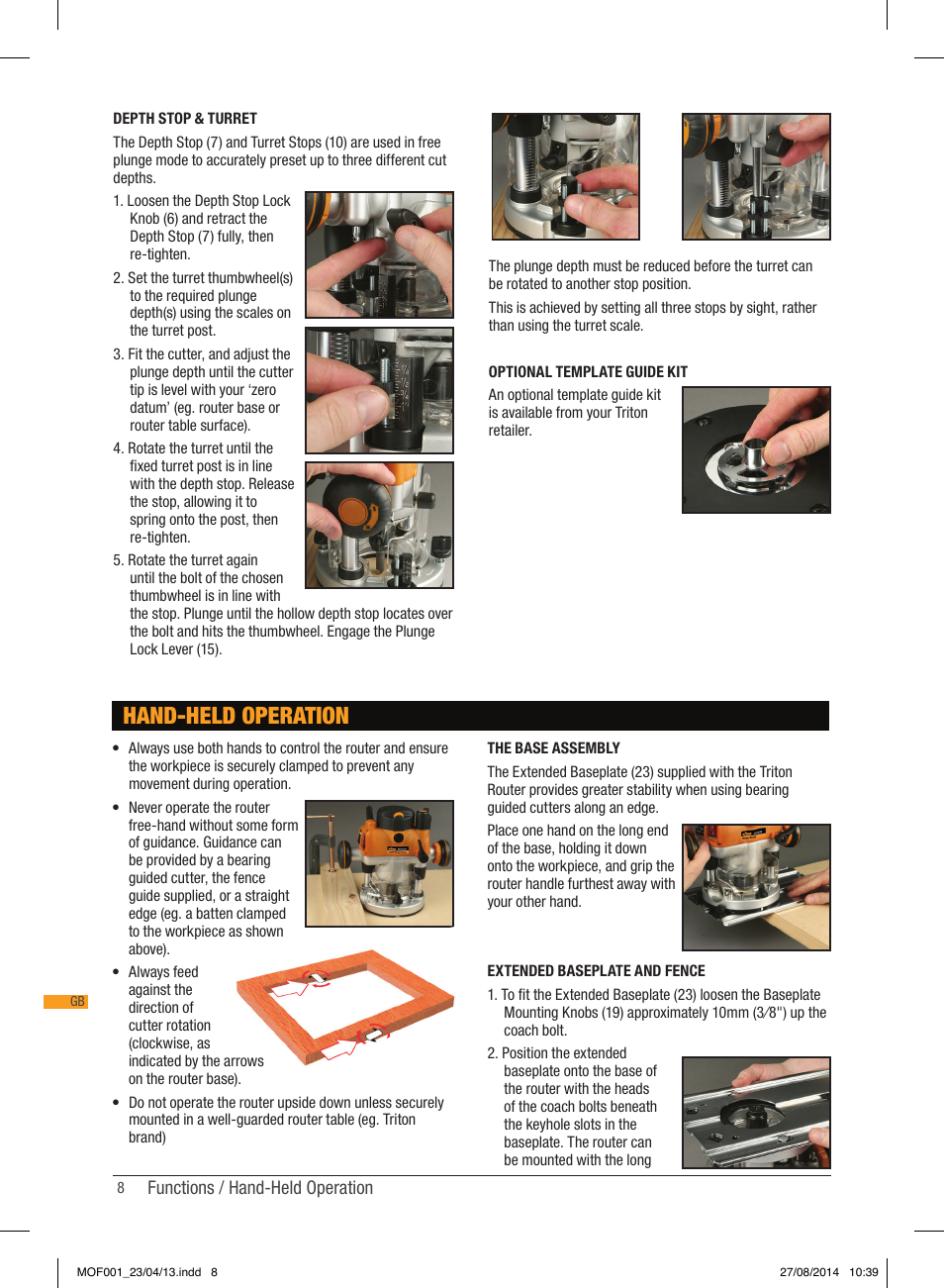Hand-held operation | Triton MOF 001 User Manual | Page 8 / 62