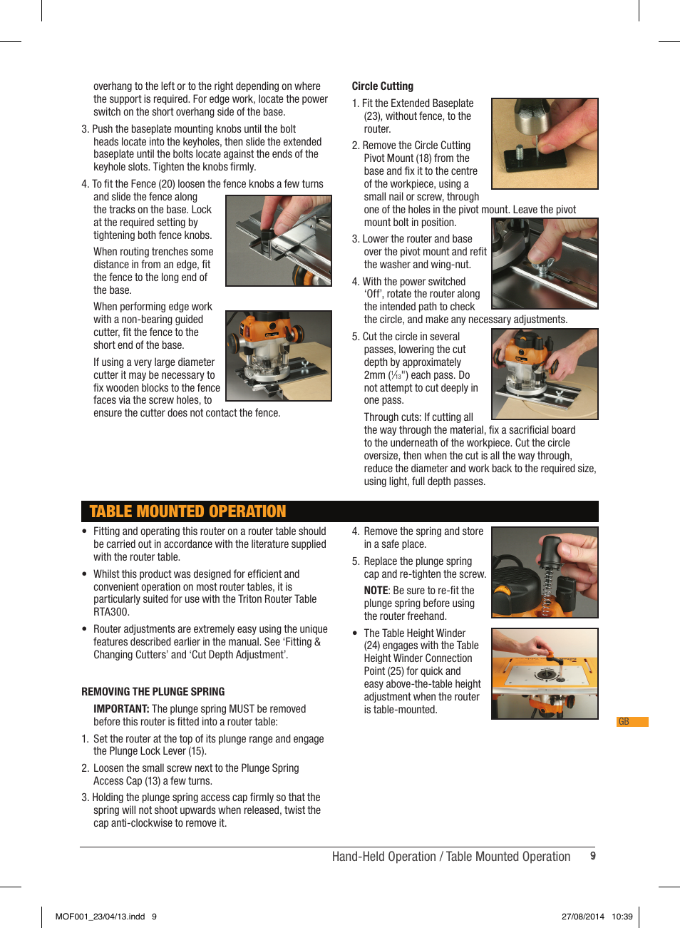 Table mounted operation | Triton MOF 001 User Manual | Page 9 / 62