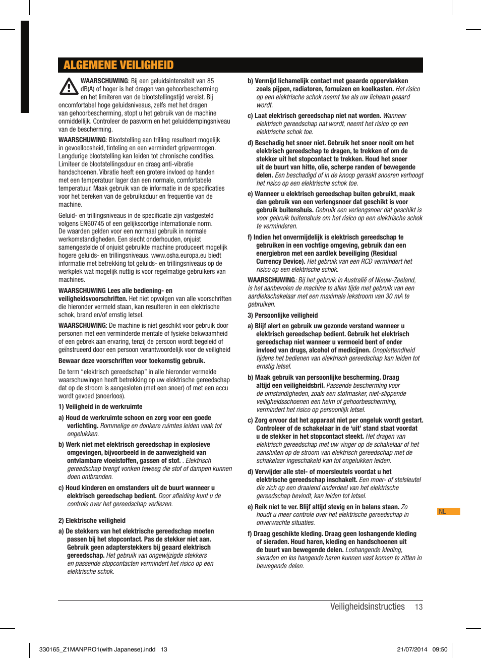 Algemene veiligheid, Veiligheidsinstructies | Triton TRA 001 User Manual | Page 14 / 72