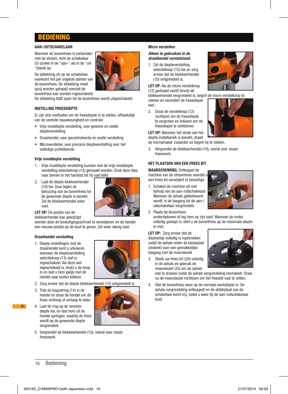 Bediening | Triton TRA 001 User Manual | Page 17 / 72