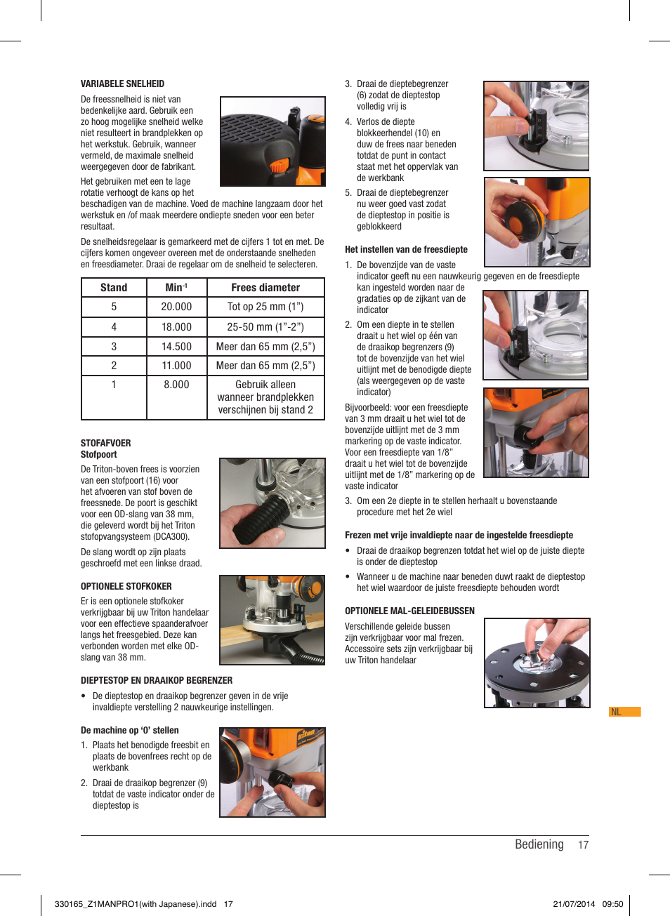 Bediening | Triton TRA 001 User Manual | Page 18 / 72