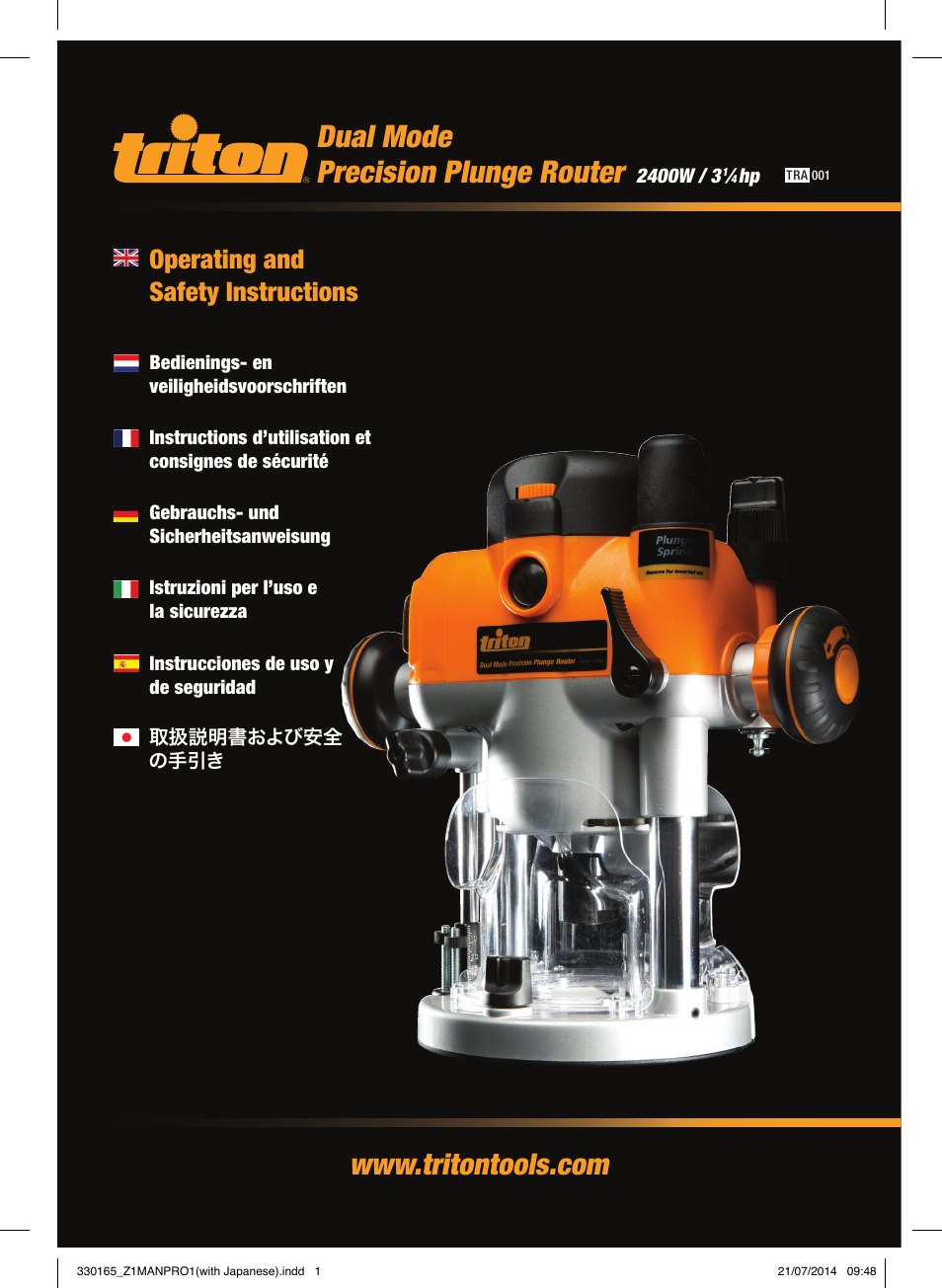 Dual mode precision plunge router, Operating and safety instructions | Triton TRA 001 User Manual | Page 2 / 72