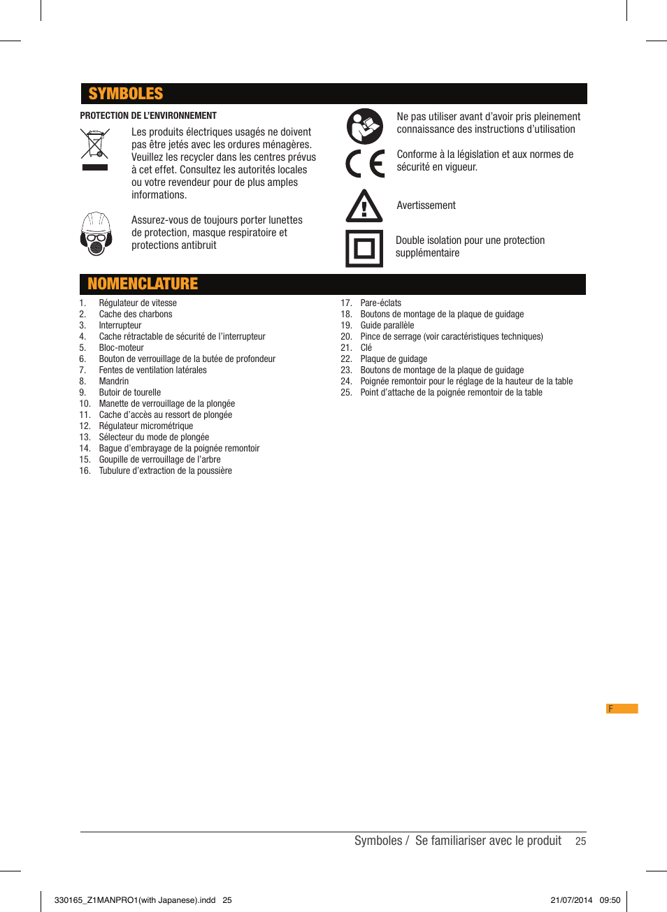 Symboles, Nomenclature, Symboles / se familiariser avec le produit | Triton TRA 001 User Manual | Page 26 / 72