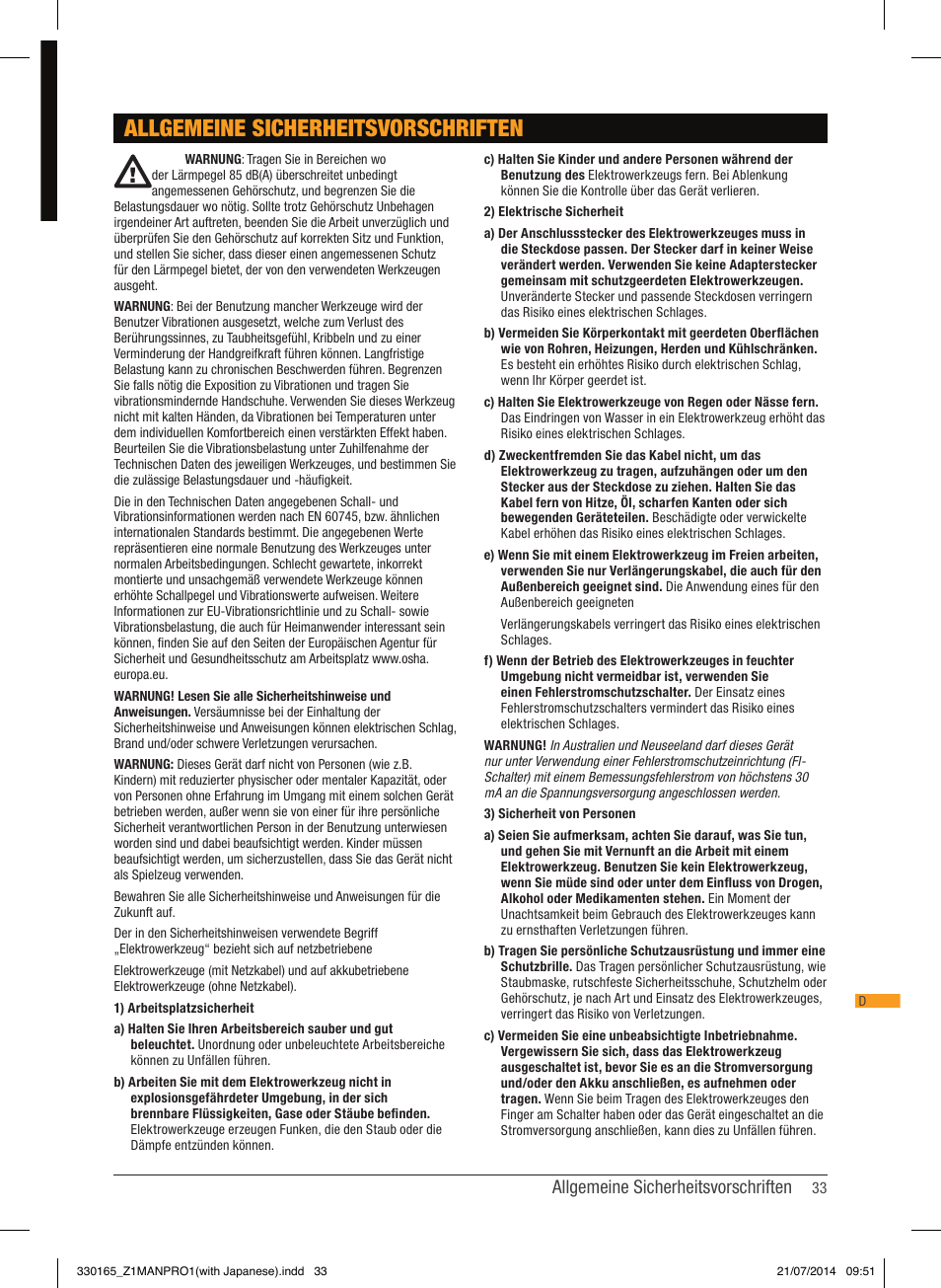 Allgemeine sicherheitsvorschriften | Triton TRA 001 User Manual | Page 34 / 72