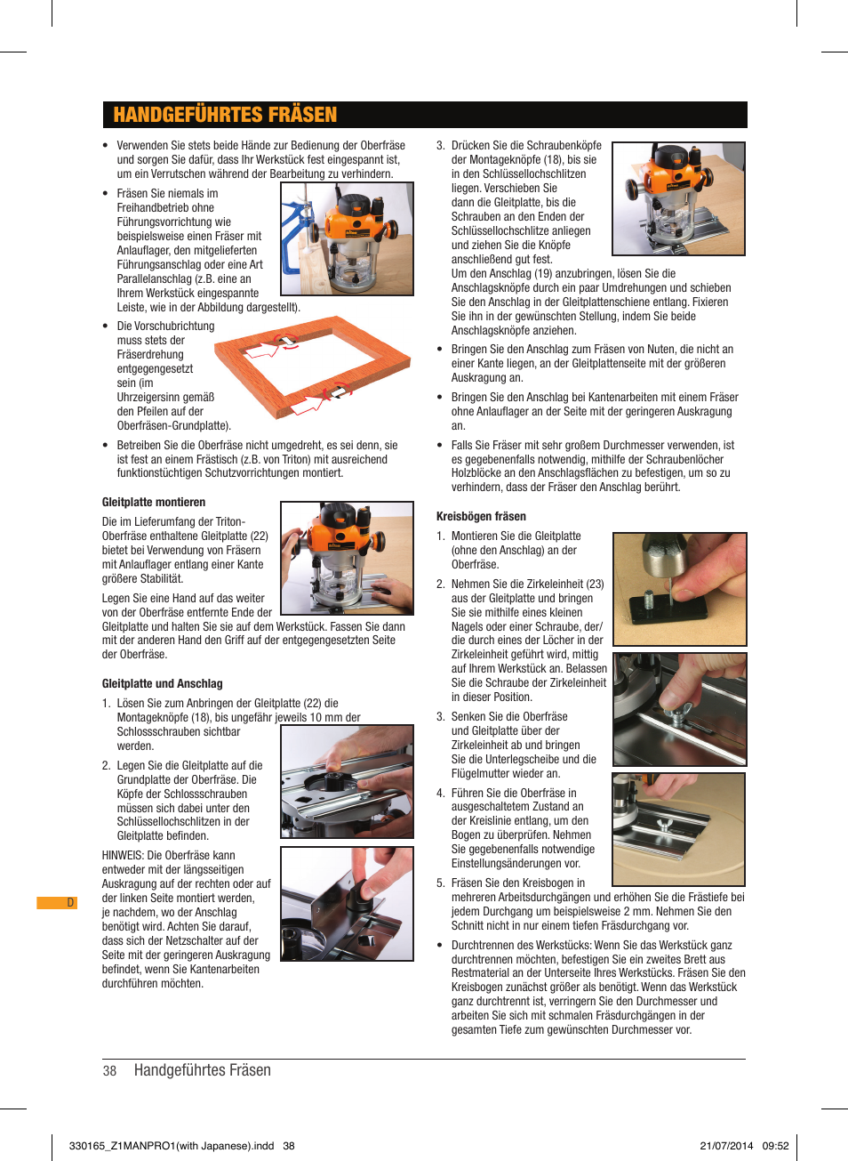 Handgeführtes fräsen | Triton TRA 001 User Manual | Page 39 / 72