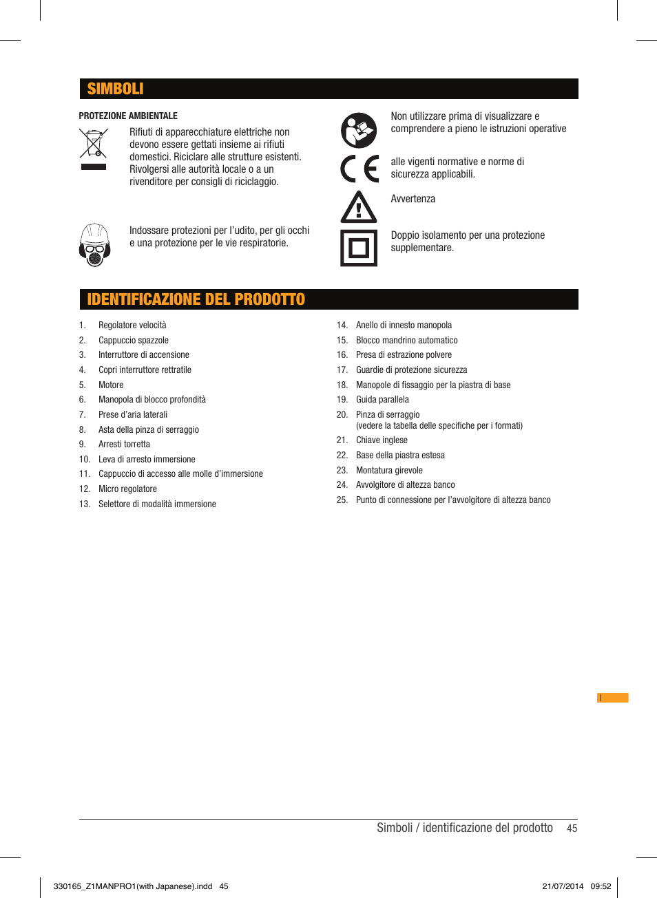 Simboli, Identificazione del prodotto | Triton TRA 001 User Manual | Page 46 / 72
