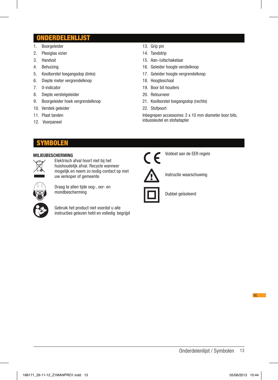 Symbolen onderdelenlijst | Triton TDJ 600 User Manual | Page 14 / 54