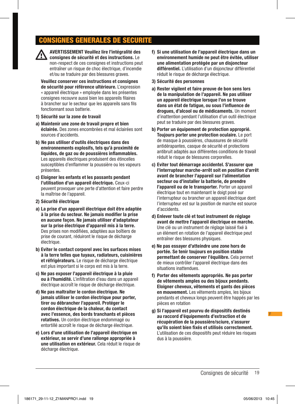 Consignes generales de securite | Triton TDJ 600 User Manual | Page 20 / 54