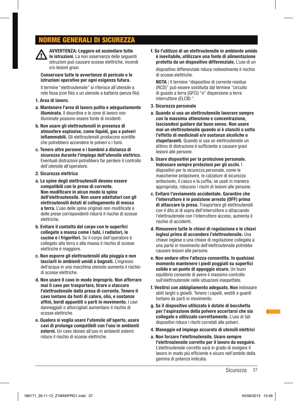 Norme generali di sicurezza | Triton TDJ 600 User Manual | Page 38 / 54