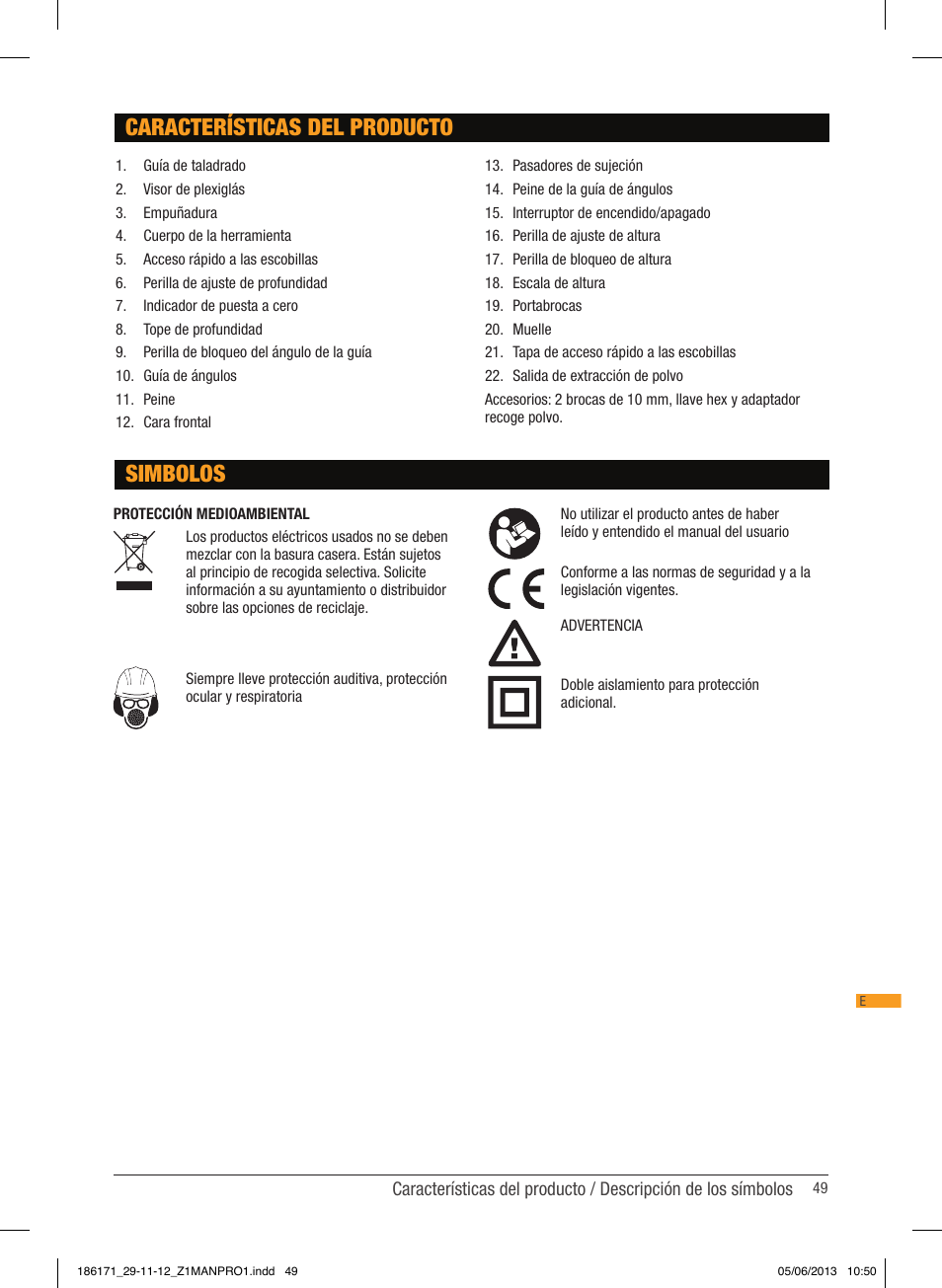 Simbolos características del producto | Triton TDJ 600 User Manual | Page 50 / 54