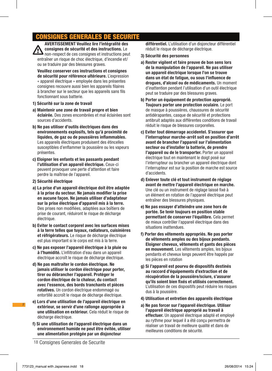 Consignes generales de securite | Triton TCM PL User Manual | Page 18 / 54