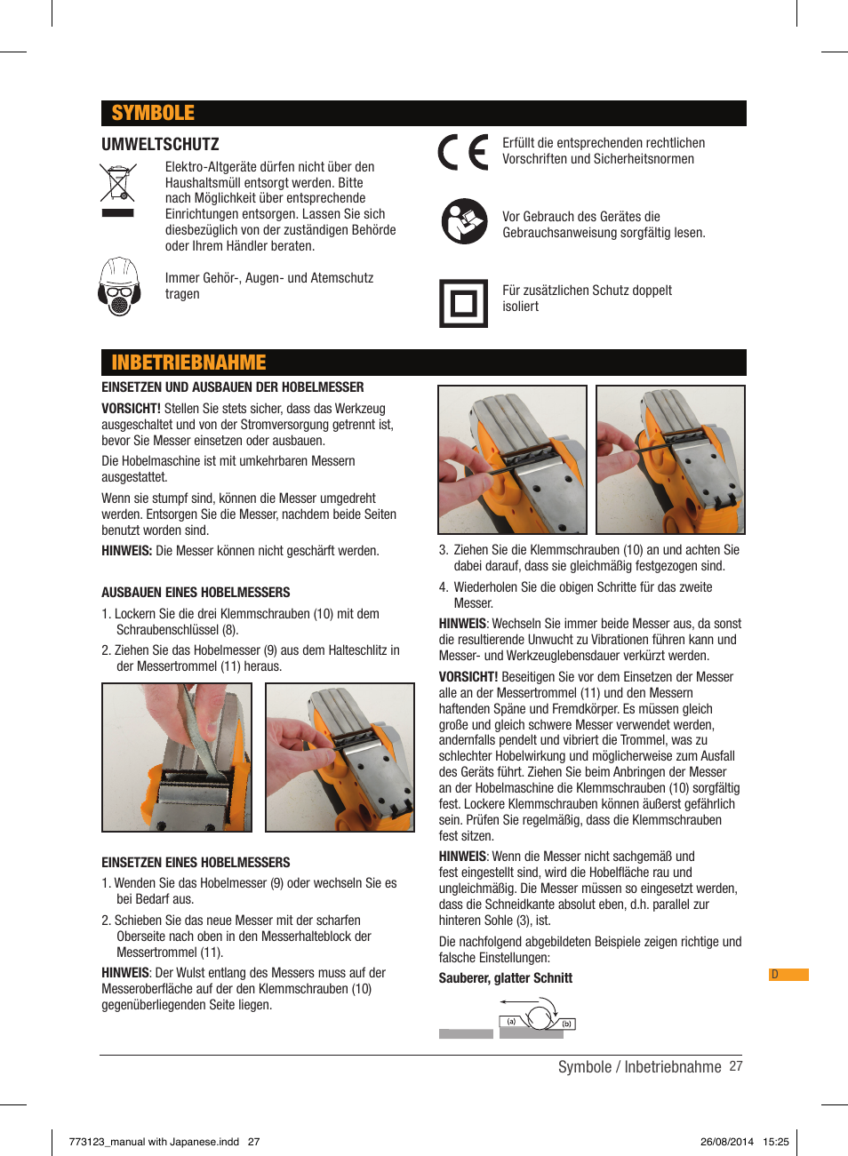 Symbole, Inbetriebnahme, Umweltschutz | Triton TCM PL User Manual | Page 27 / 54