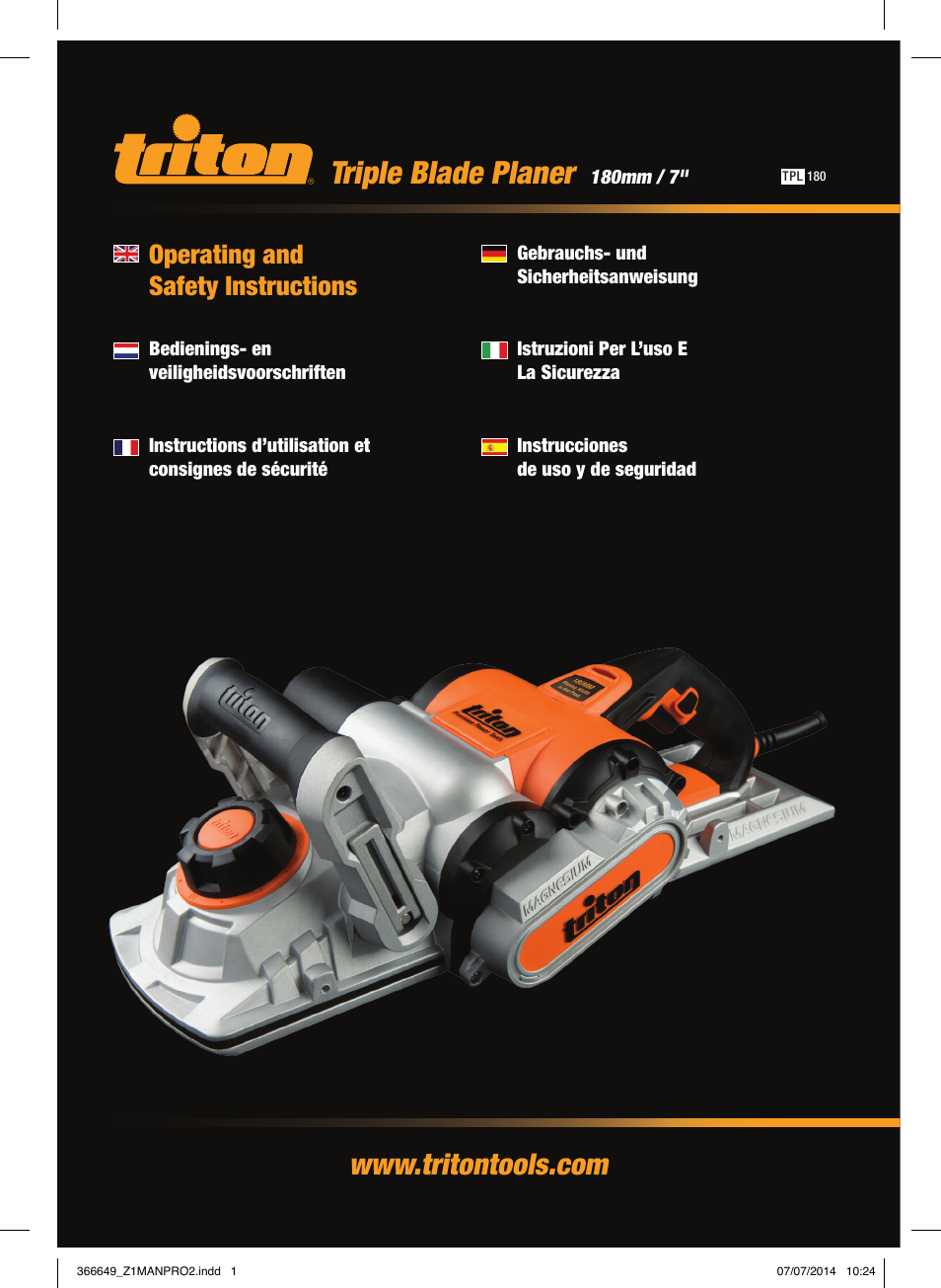 Triple blade planer, Operating and safety instructions | Triton TPL 180 User Manual | Page 2 / 62