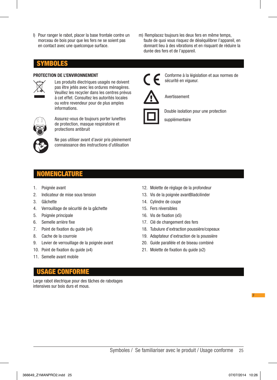 Symboles, Nomenclature usage conforme | Triton TPL 180 User Manual | Page 26 / 62