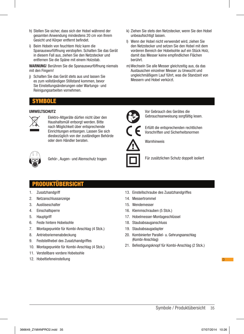 Symbole, Produktübersicht | Triton TPL 180 User Manual | Page 36 / 62