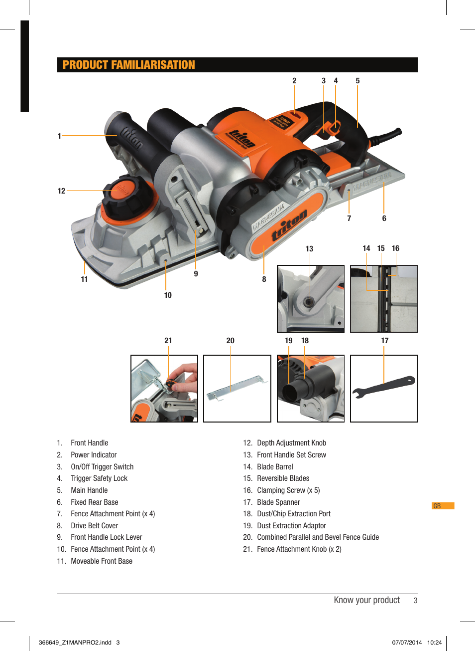 Product familiarisation | Triton TPL 180 User Manual | Page 4 / 62