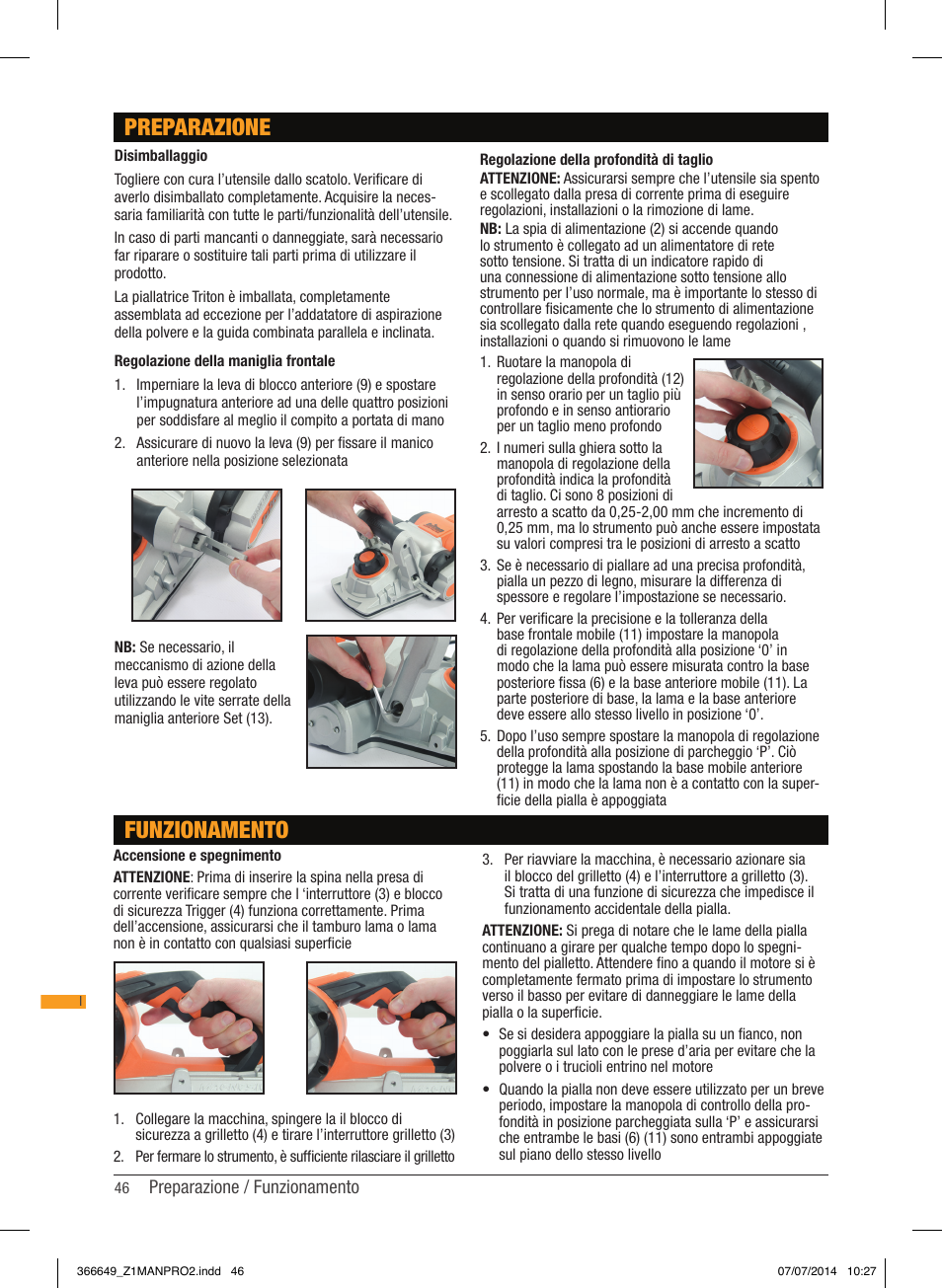 Preparazione funzionamento | Triton TPL 180 User Manual | Page 47 / 62