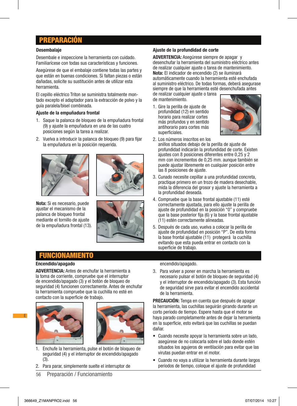 Preparación funcionamiento | Triton TPL 180 User Manual | Page 57 / 62