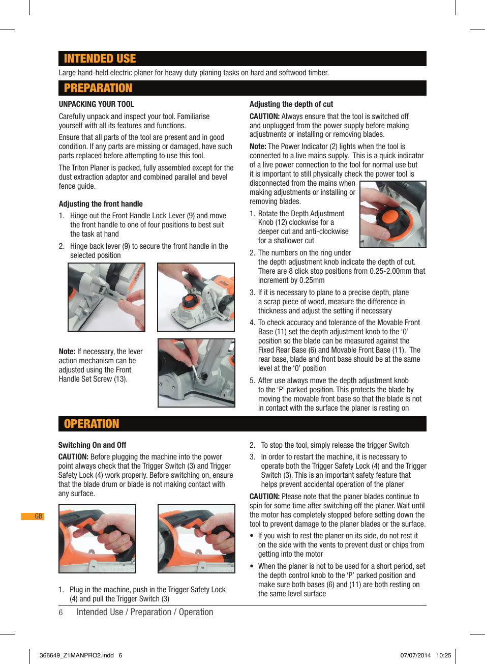 Preparation intended use operation | Triton TPL 180 User Manual | Page 7 / 62