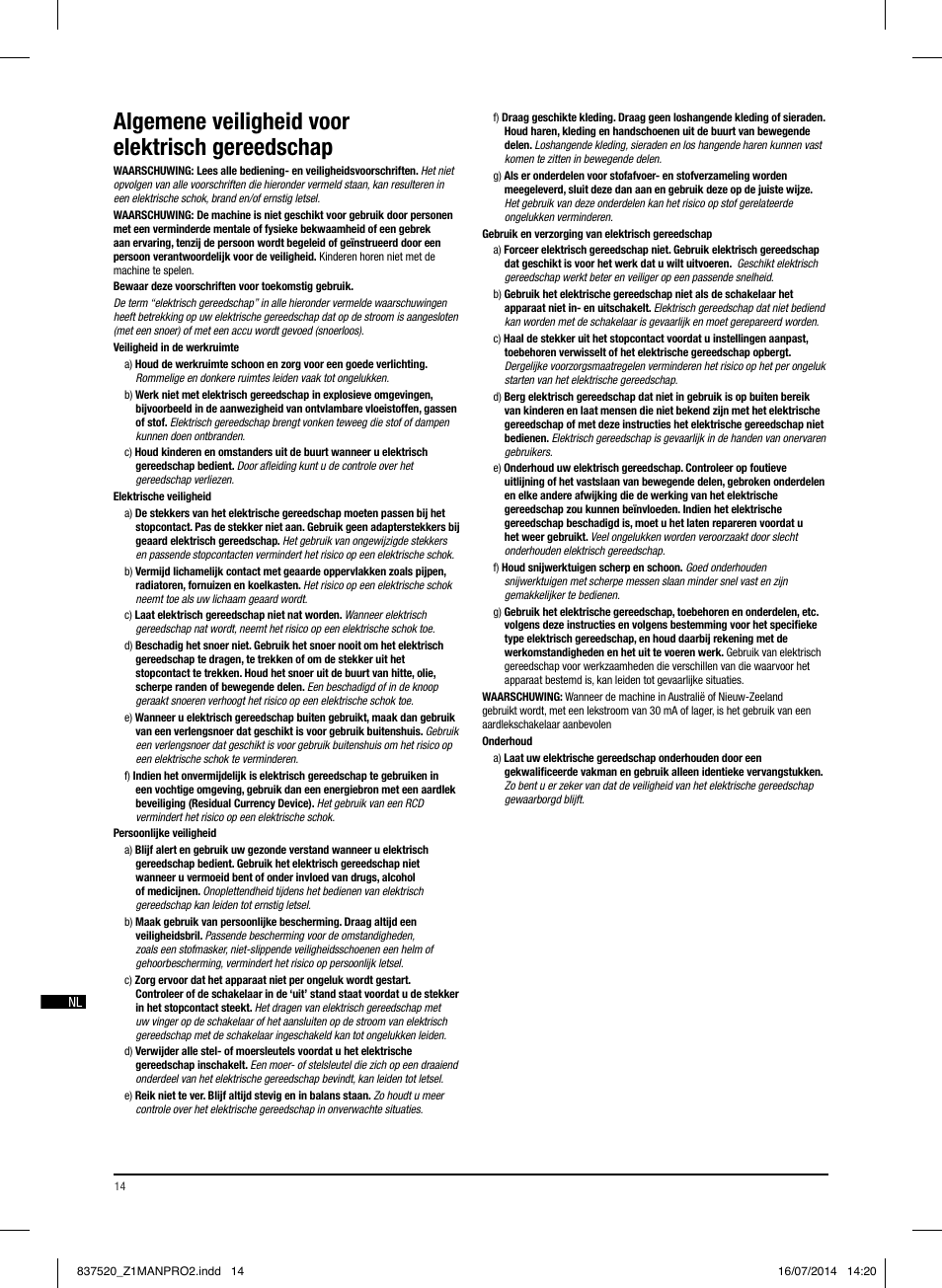 Algemene veiligheid voor elektrisch gereedschap | Triton TRP UL User Manual | Page 15 / 52