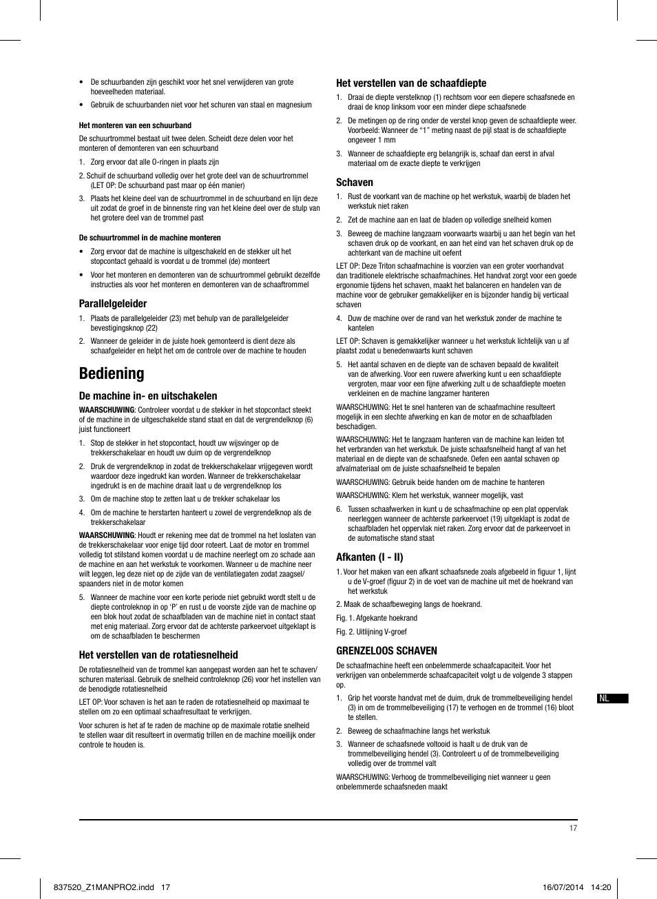 Bediening | Triton TRP UL User Manual | Page 18 / 52
