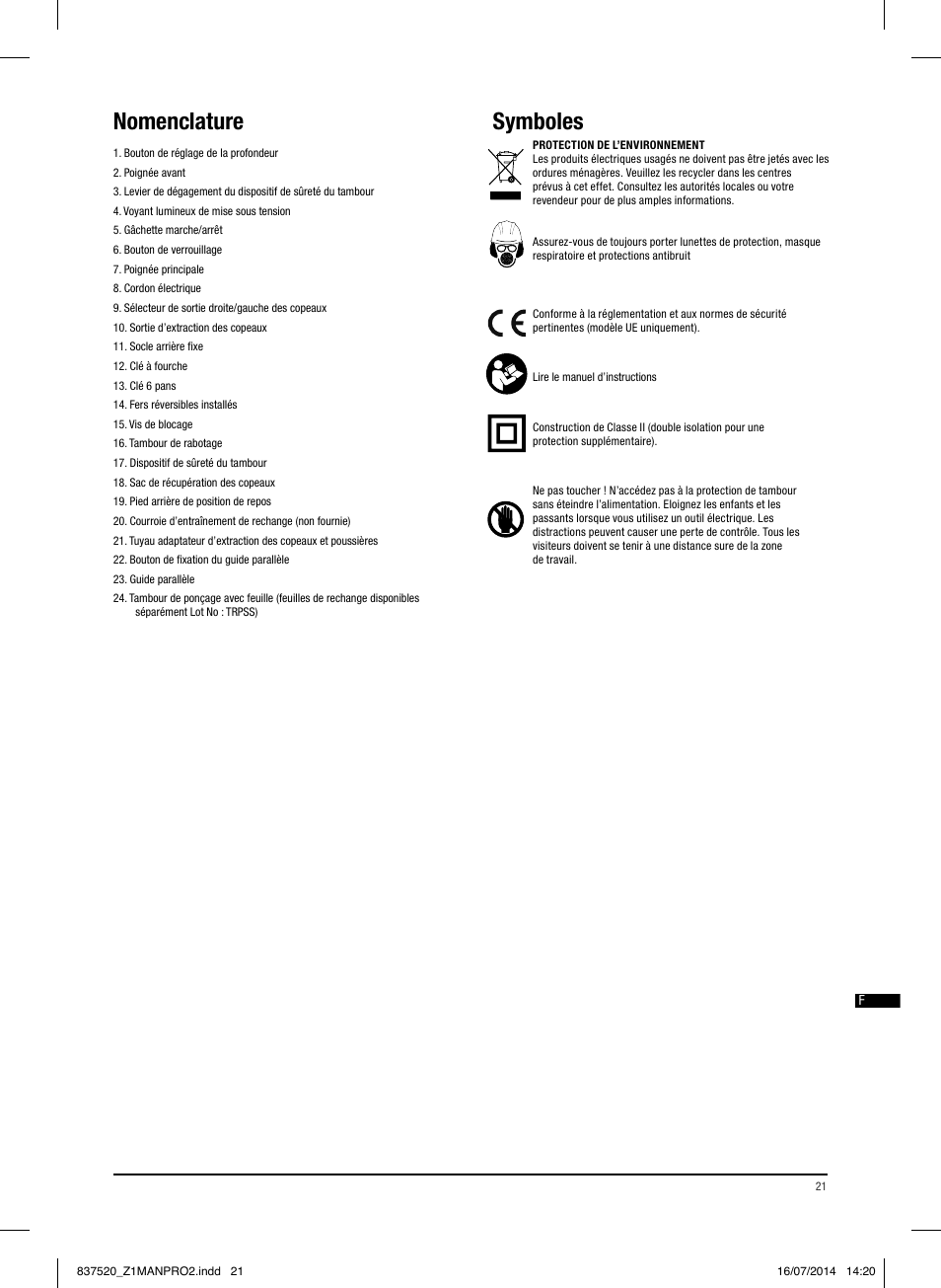 Nomenclature symboles | Triton TRP UL User Manual | Page 22 / 52