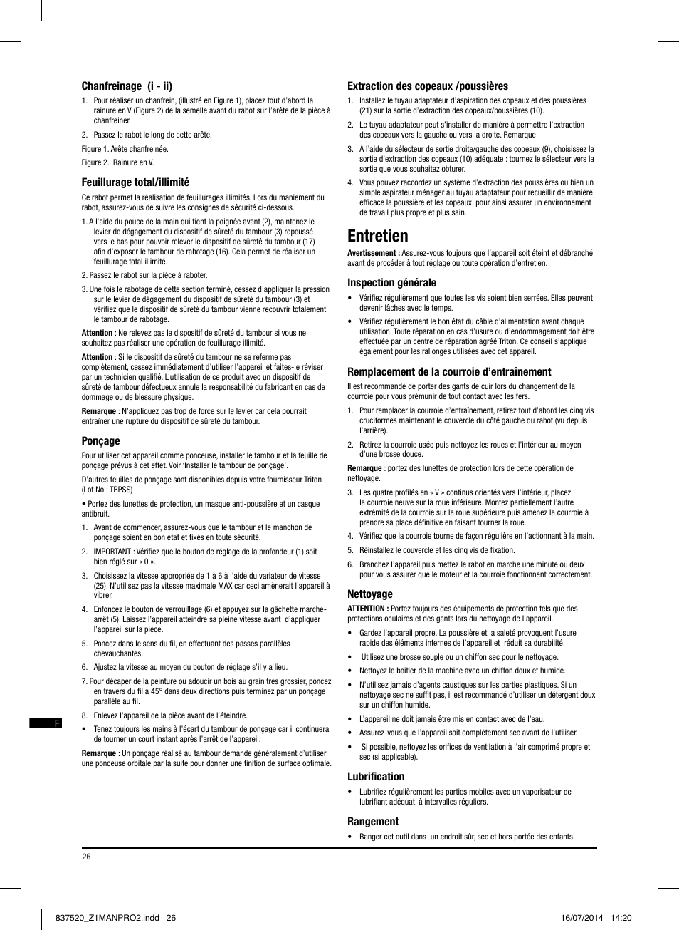 Entretien | Triton TRP UL User Manual | Page 27 / 52