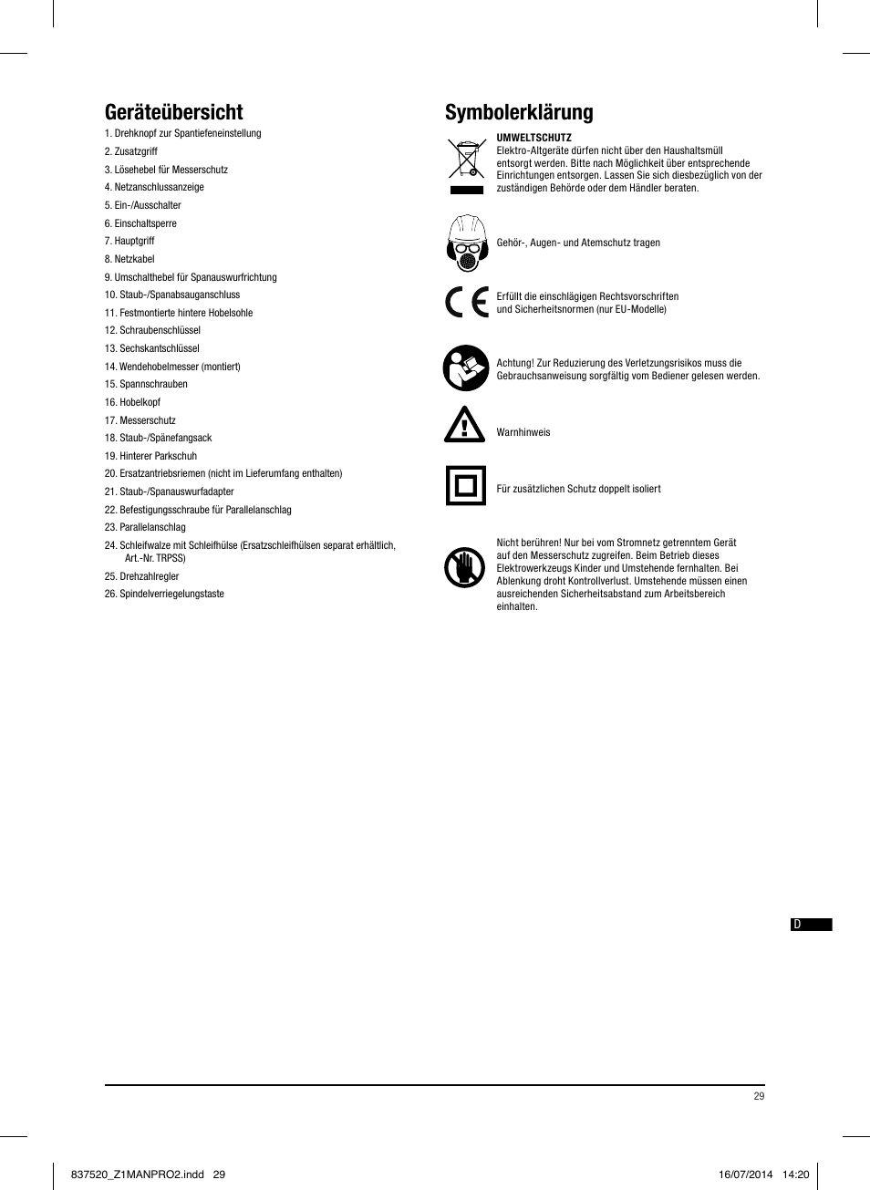 Geräteübersicht, Symbolerklärung | Triton TRP UL User Manual | Page 30 / 52