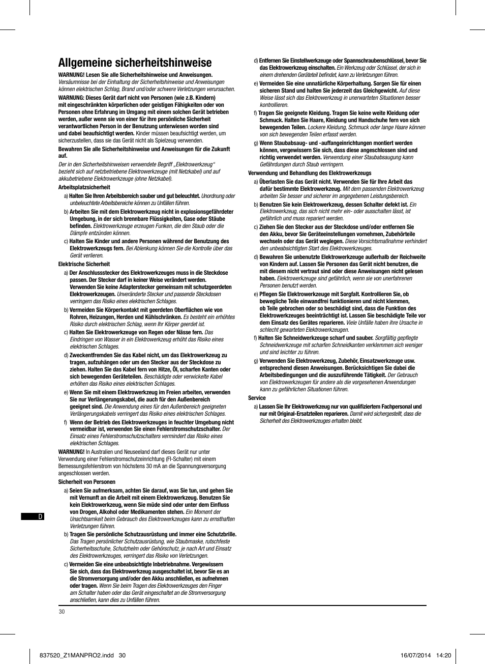 Allgemeine sicherheitshinweise | Triton TRP UL User Manual | Page 31 / 52