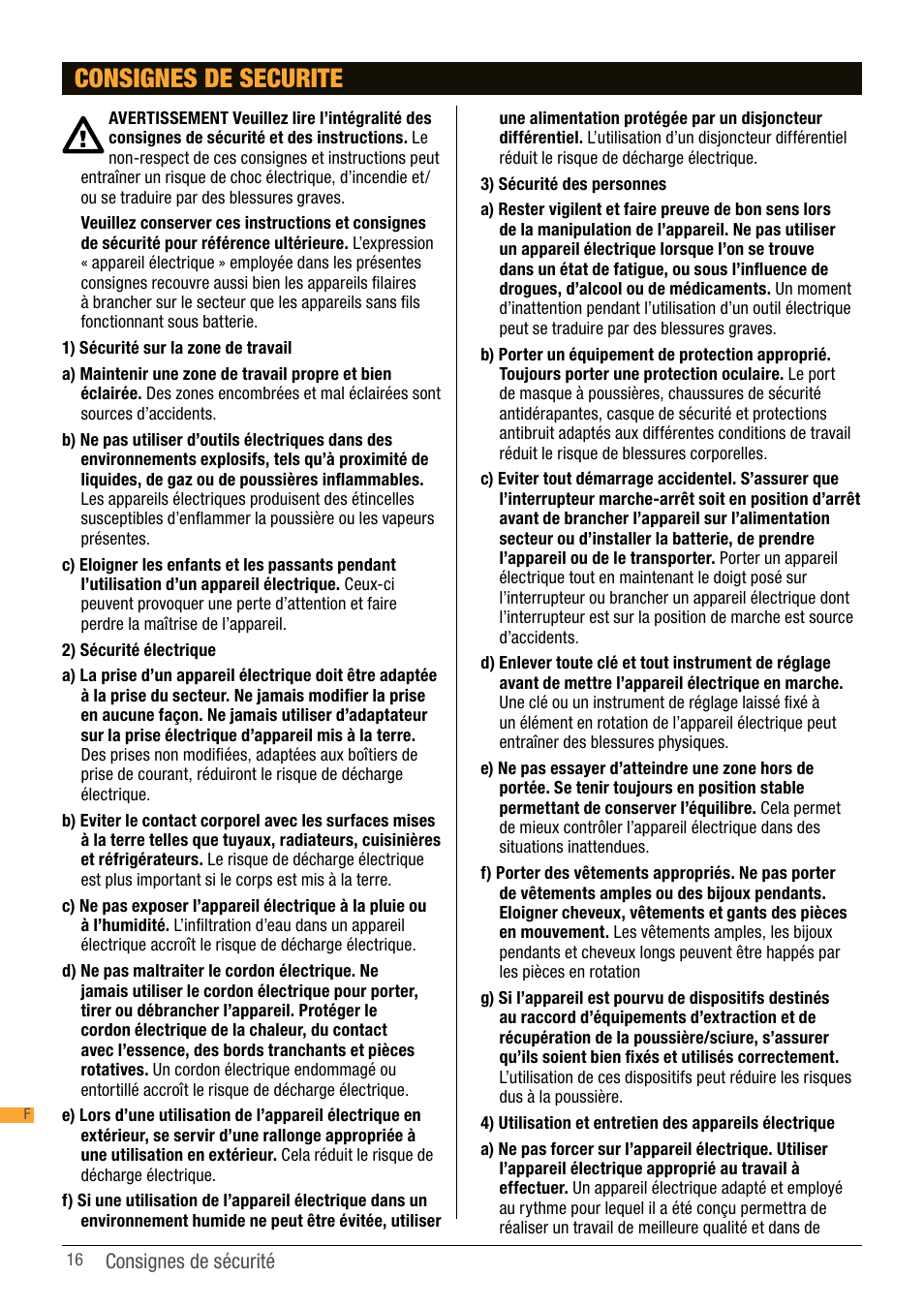 Consignes de securite | Triton TSP S450 User Manual | Page 16 / 40