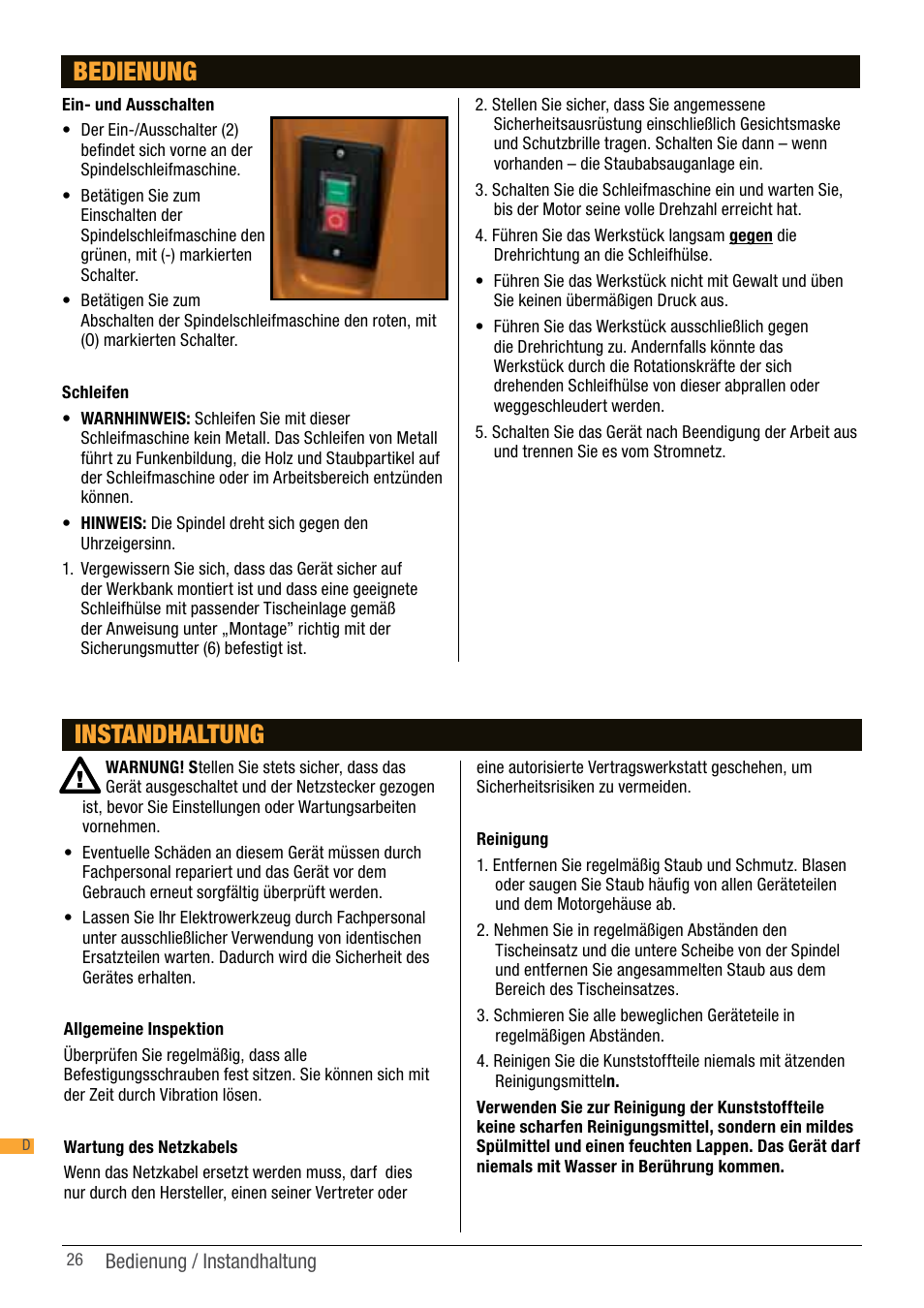 Bedienung, Instandhaltung | Triton TSP S450 User Manual | Page 26 / 40