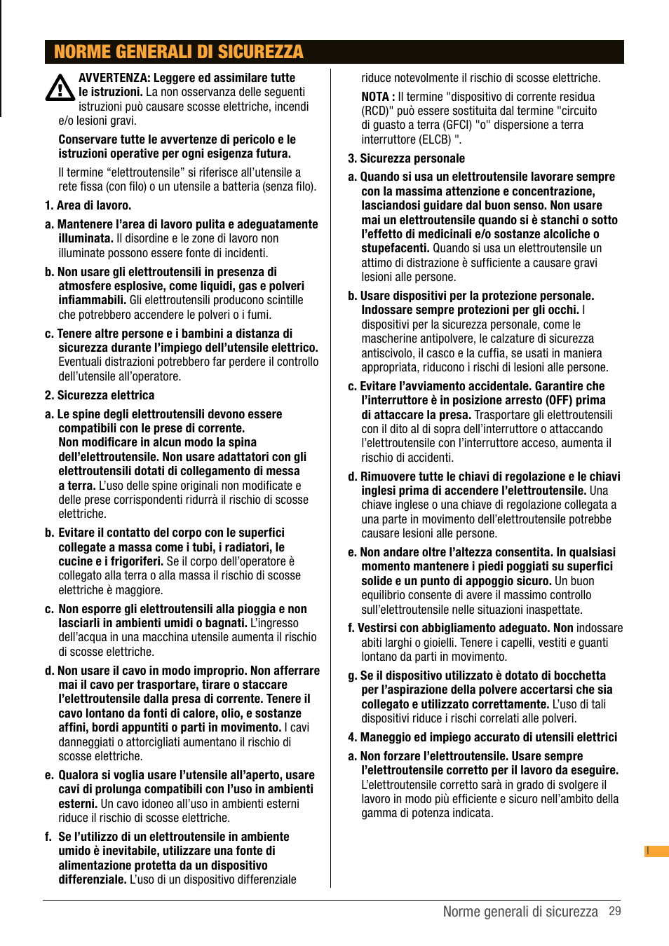 Norme generali di sicurezza | Triton TSP S450 User Manual | Page 29 / 40