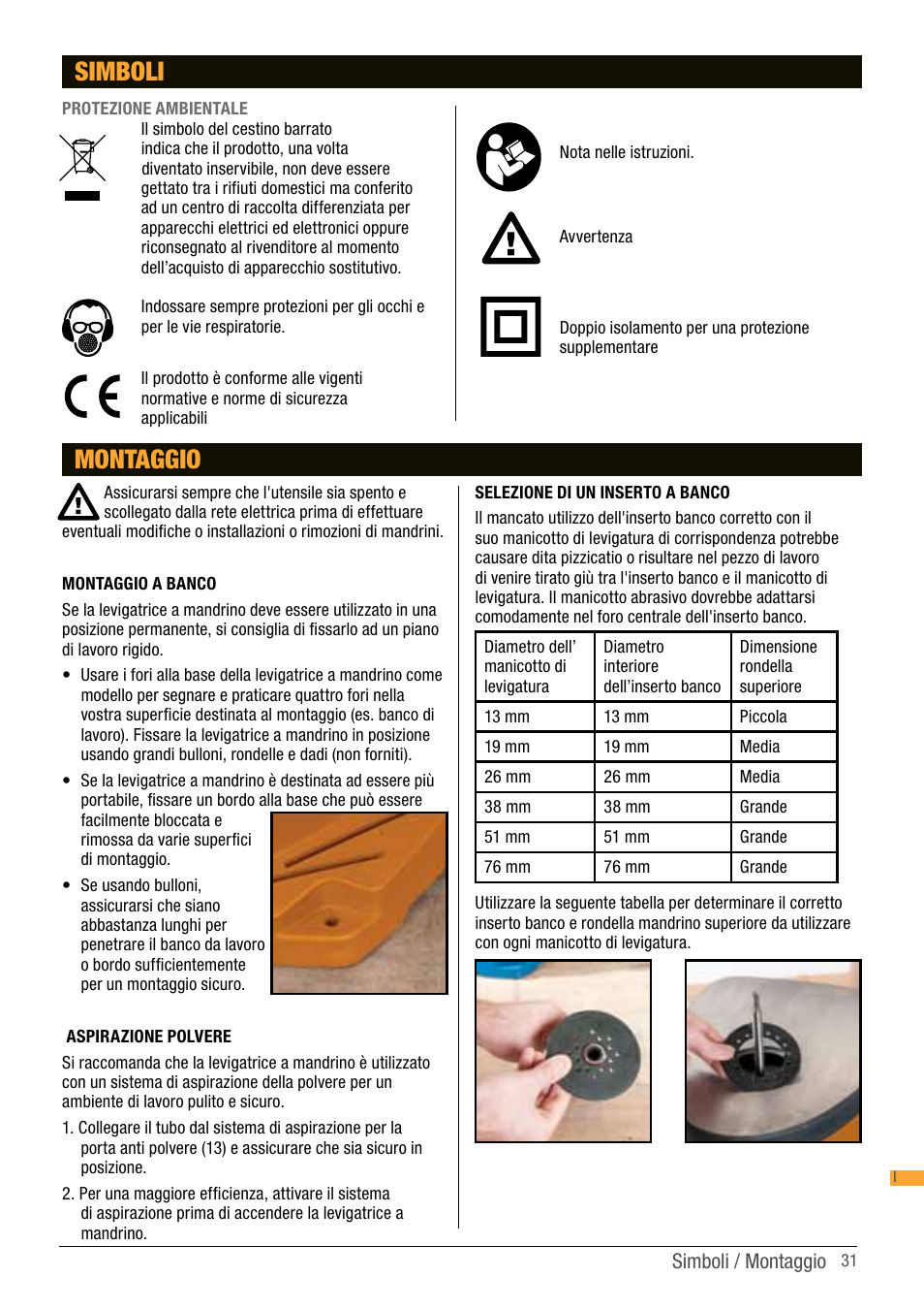 Simboli, Montaggio | Triton TSP S450 User Manual | Page 31 / 40