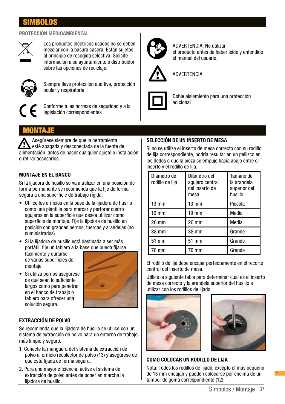 Simbolos, Montaje | Triton TSP S450 User Manual | Page 37 / 40