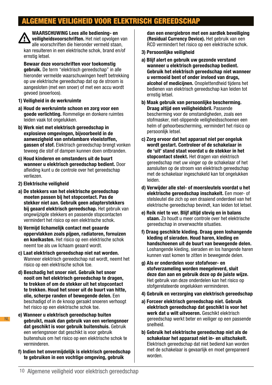 Algemene veiligheid voor elektrisch gereedschap | Triton TWS S10 User Manual | Page 10 / 44