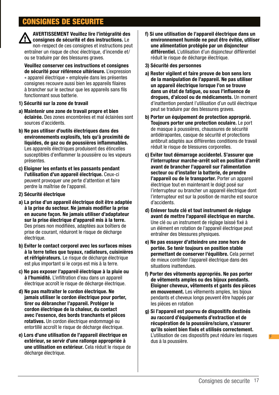 Consignes de securite | Triton TWS S10 User Manual | Page 17 / 44