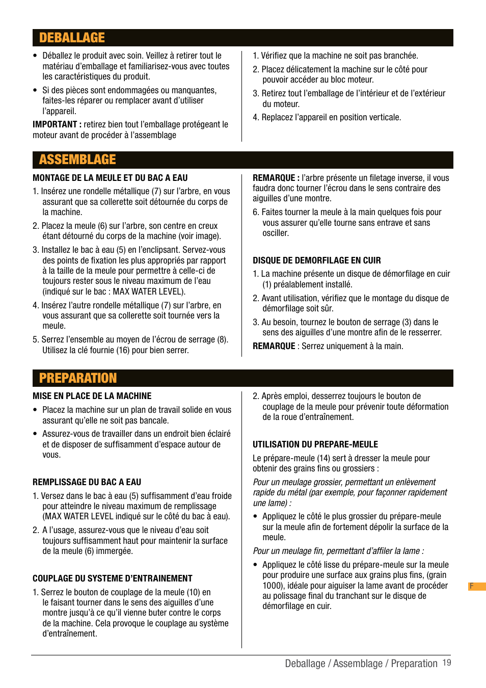 Deballage, Assemblage, Preparation | Triton TWS S10 User Manual | Page 19 / 44