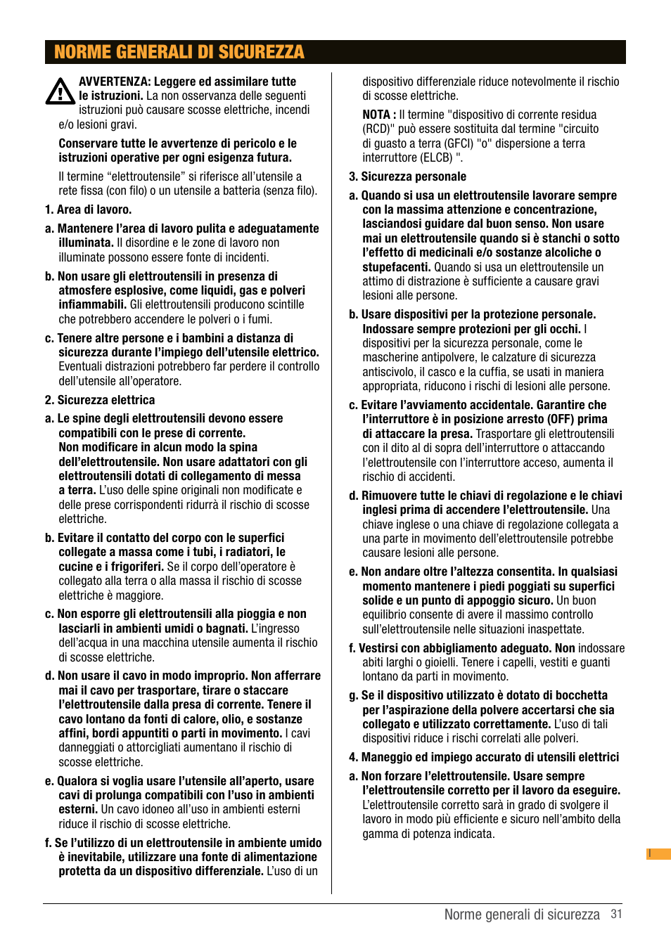 Norme generali di sicurezza | Triton TWS S10 User Manual | Page 31 / 44