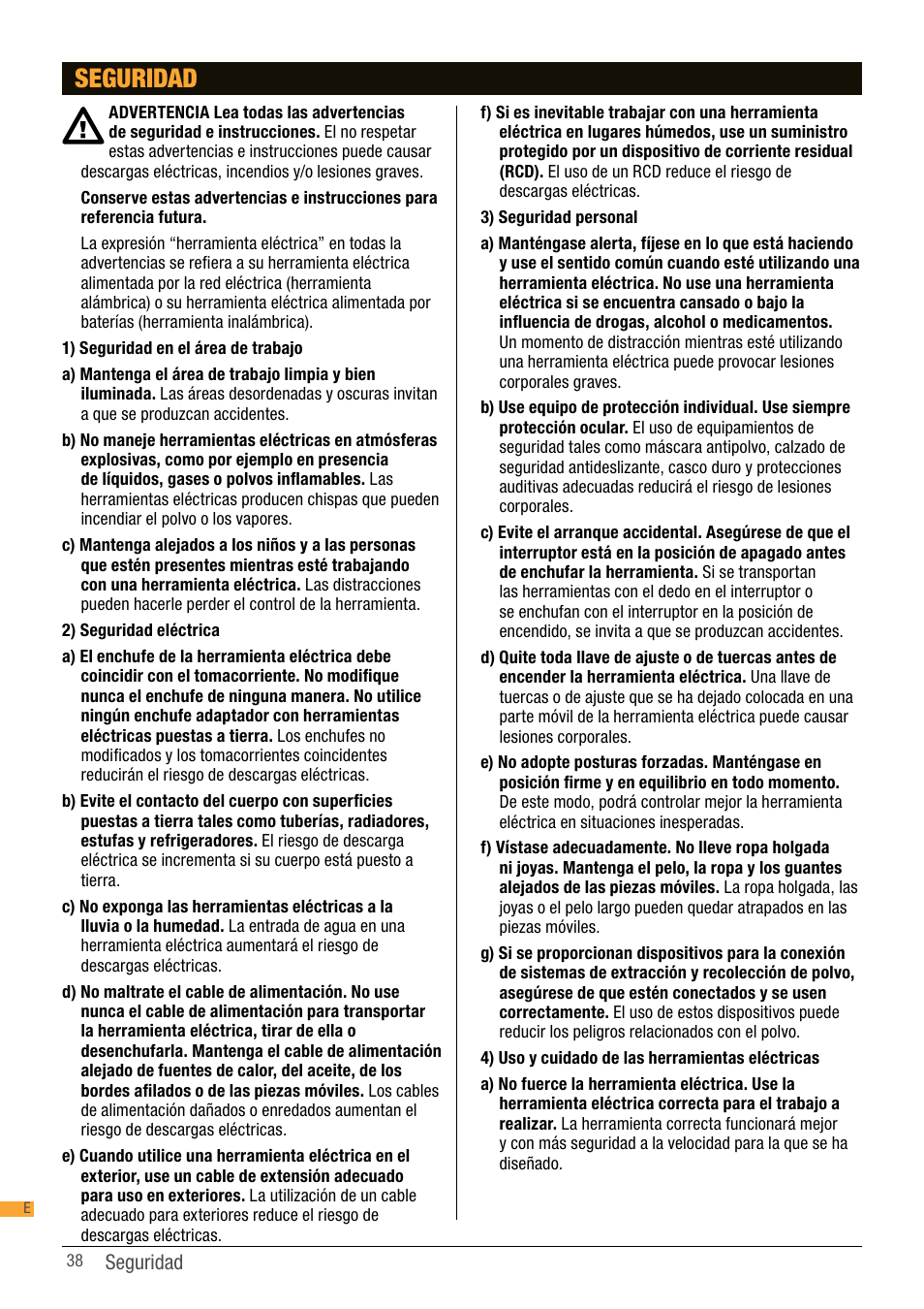 Seguridad | Triton TWS S10 User Manual | Page 38 / 44