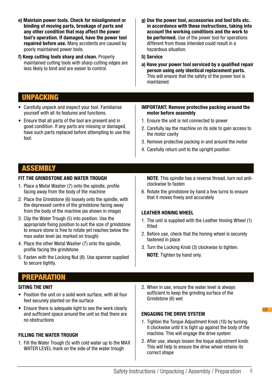 Unpacking, Assembly, Preparation | Triton TWS S10 User Manual | Page 5 / 44