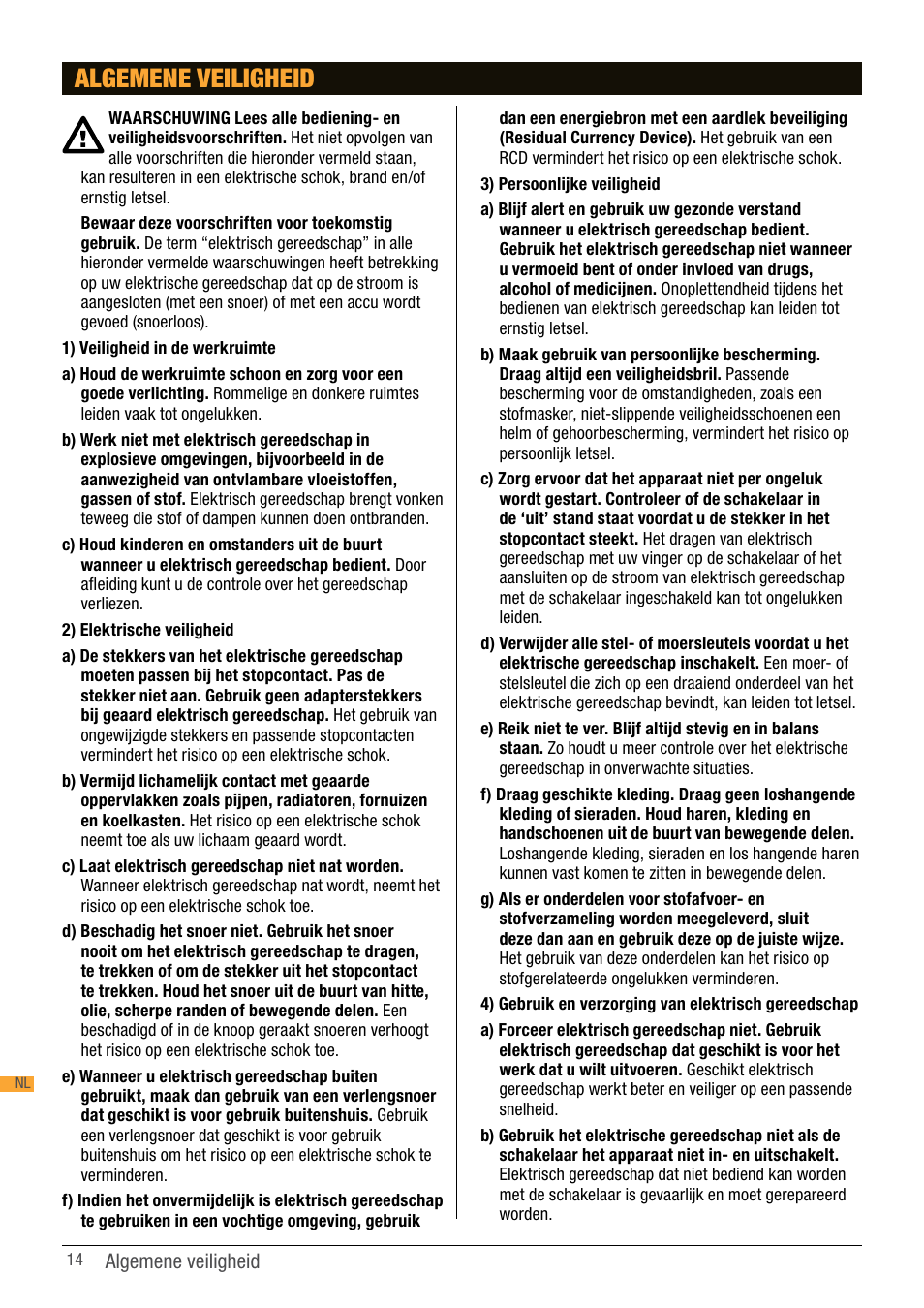 Algemene veiligheid | Triton TPT 125 User Manual | Page 14 / 64