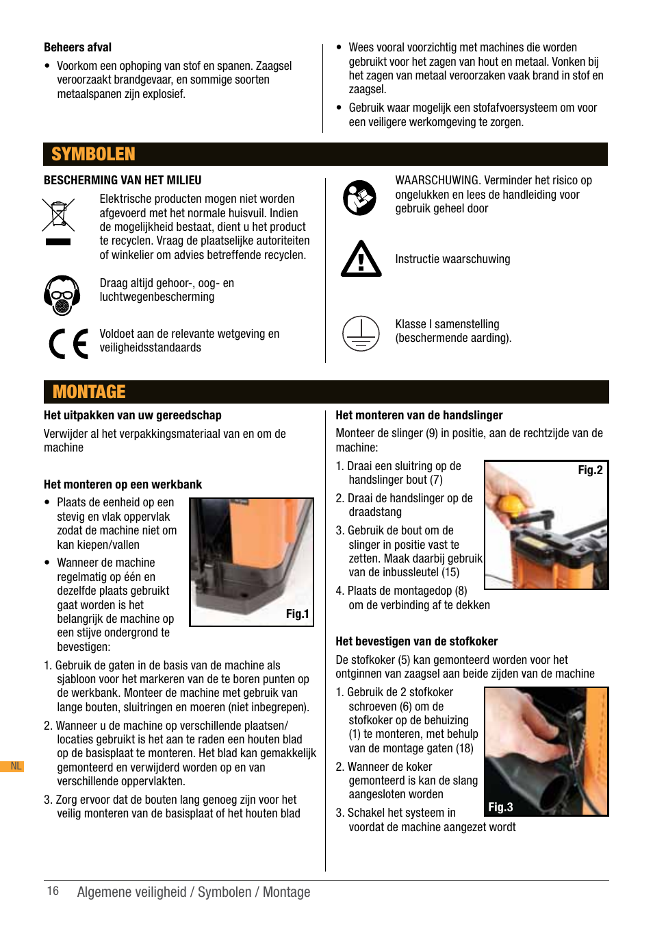 Montage, Symbolen | Triton TPT 125 User Manual | Page 16 / 64